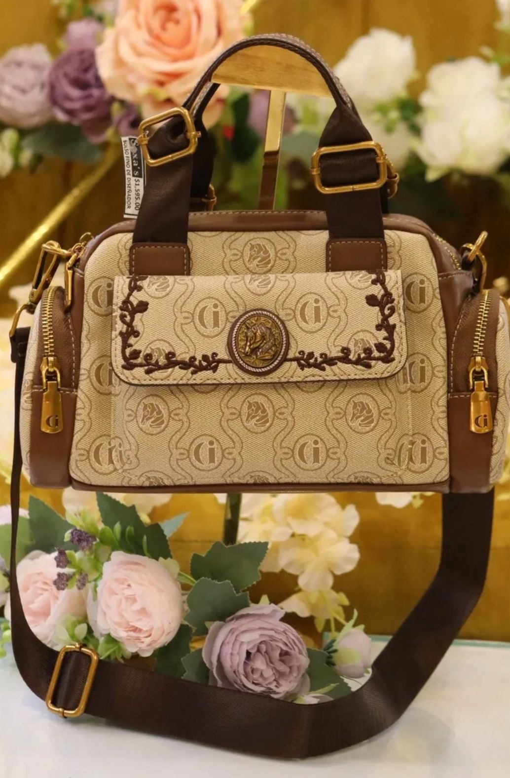 Monogram Cylinder Handbag – Beige