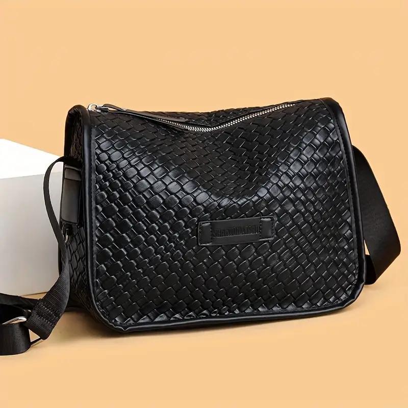 ShadowImage Black Woven Leather Shoulder Bag