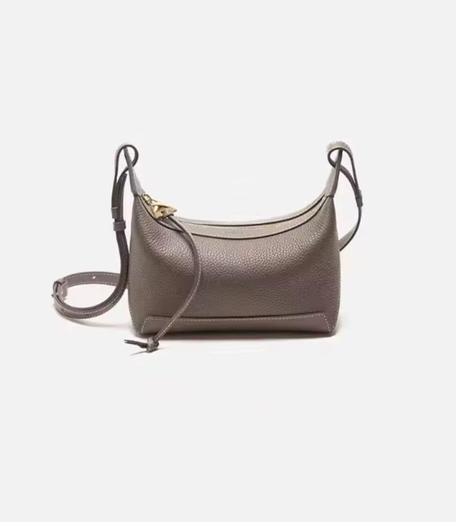 Taupe Pebbled Leather Crossbody Bag