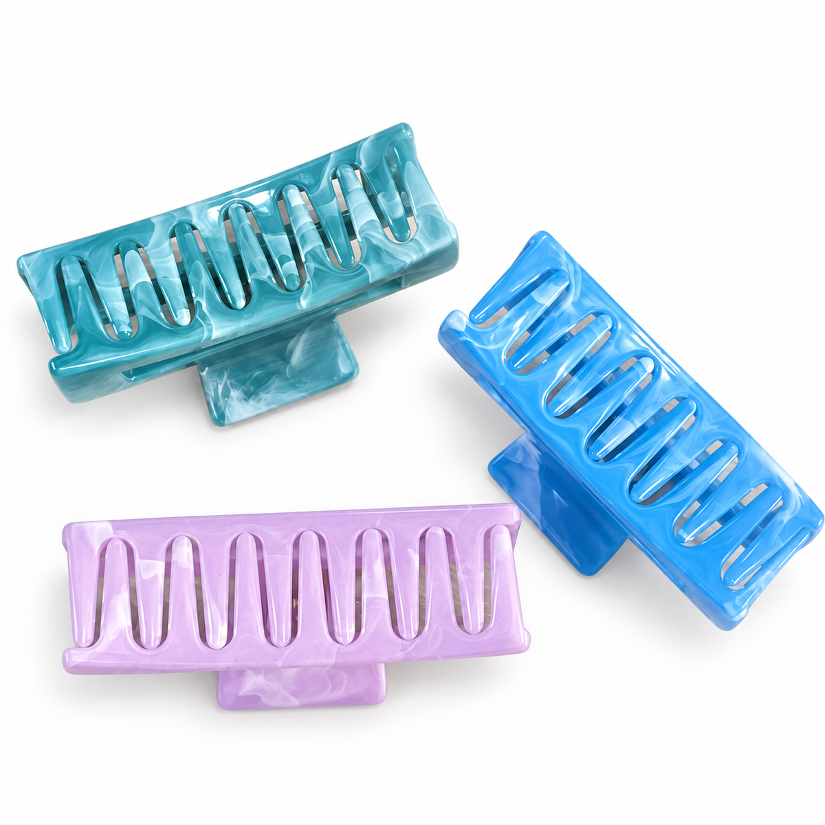 Glossy Marble Rectangular Hair Claw Clip – 3 Colors