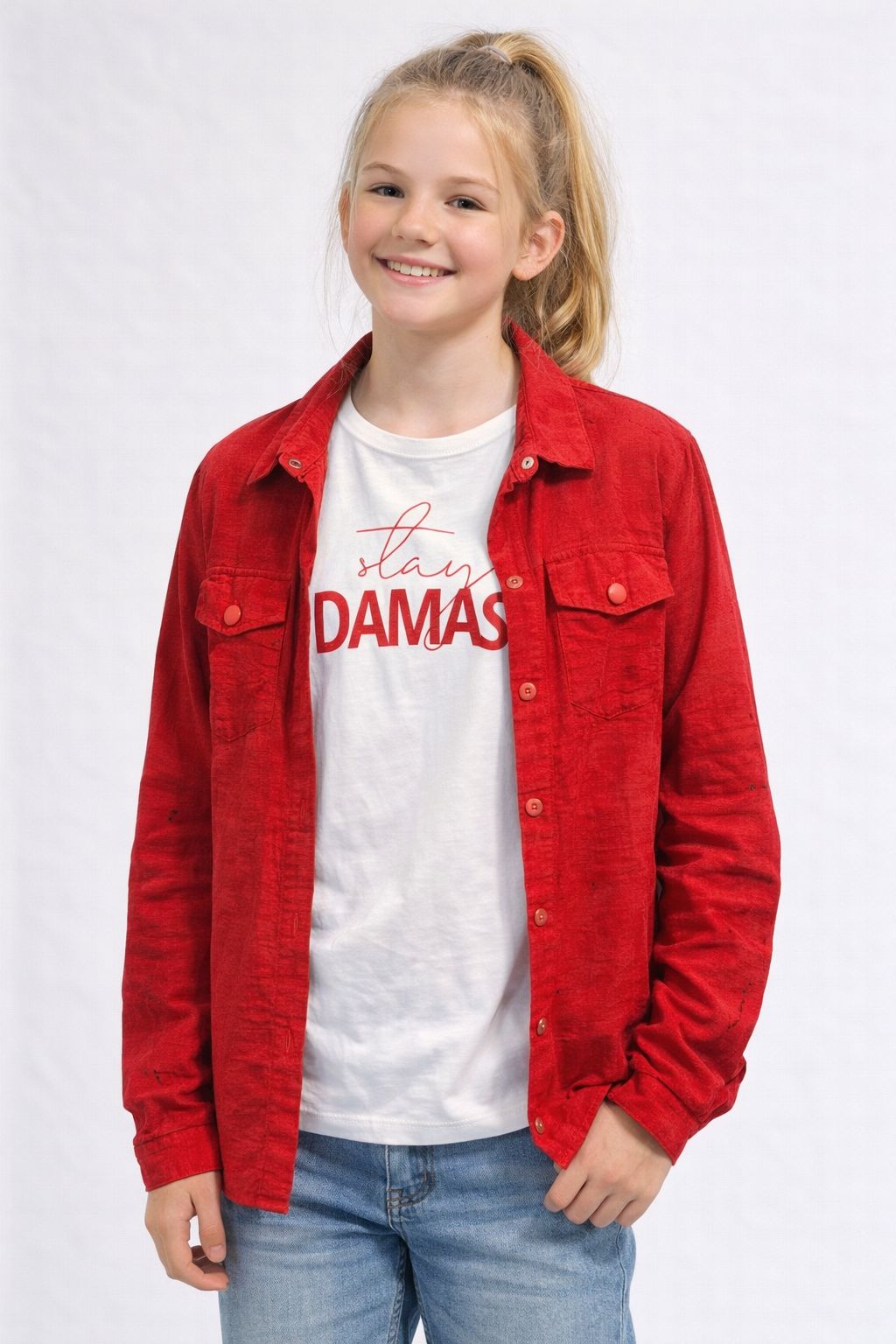 Girls Red “Stay Damas” 2-Piece Shirt Set