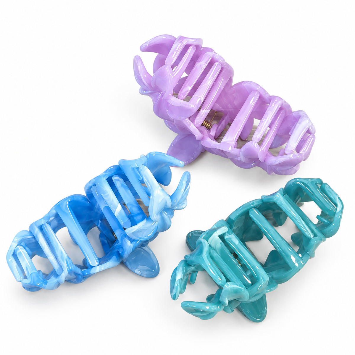 Glossy Floral Marble Hair Claw Clip – 3 Colors