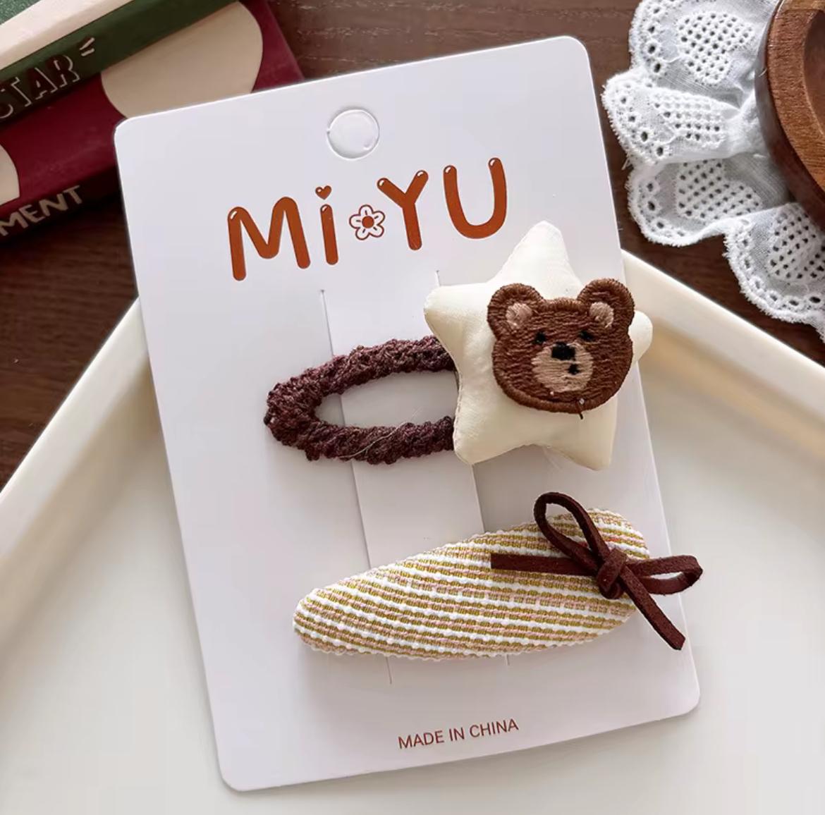 Kids’ 2-Piece Hair Clip Set – Flowers, Bears & Bows