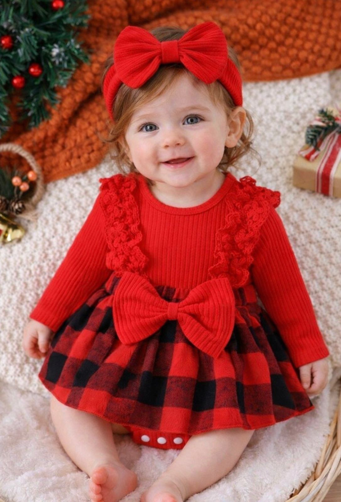 Red Plaid Baby Romper
