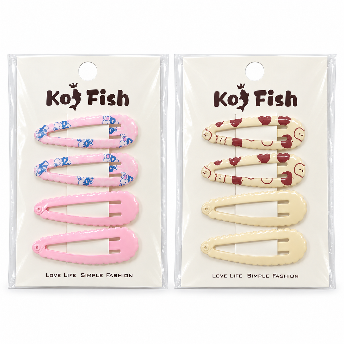 4-Piece Scalloped Snap Hair Clip Set – Pink or Warm Beige