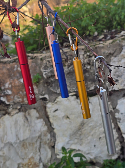 Pocket size telescopic straw with linen bag