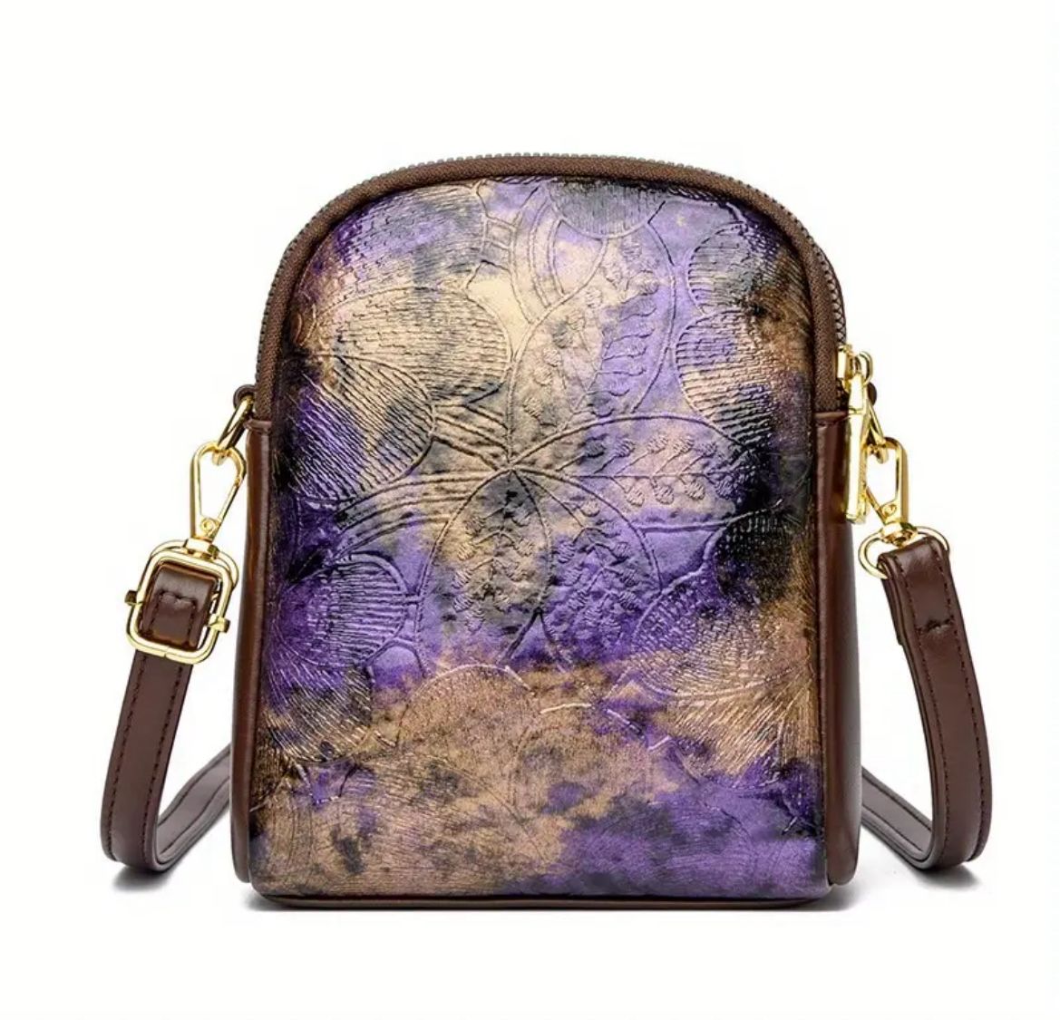 Artistic Floral Embossed Crossbody Bag