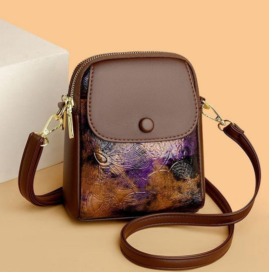 Artistic Floral Embossed Crossbody Bag