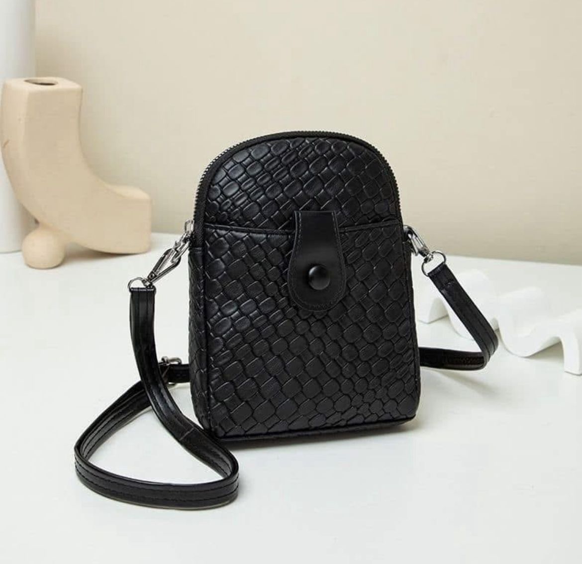 Black Textured Crossbody Bag