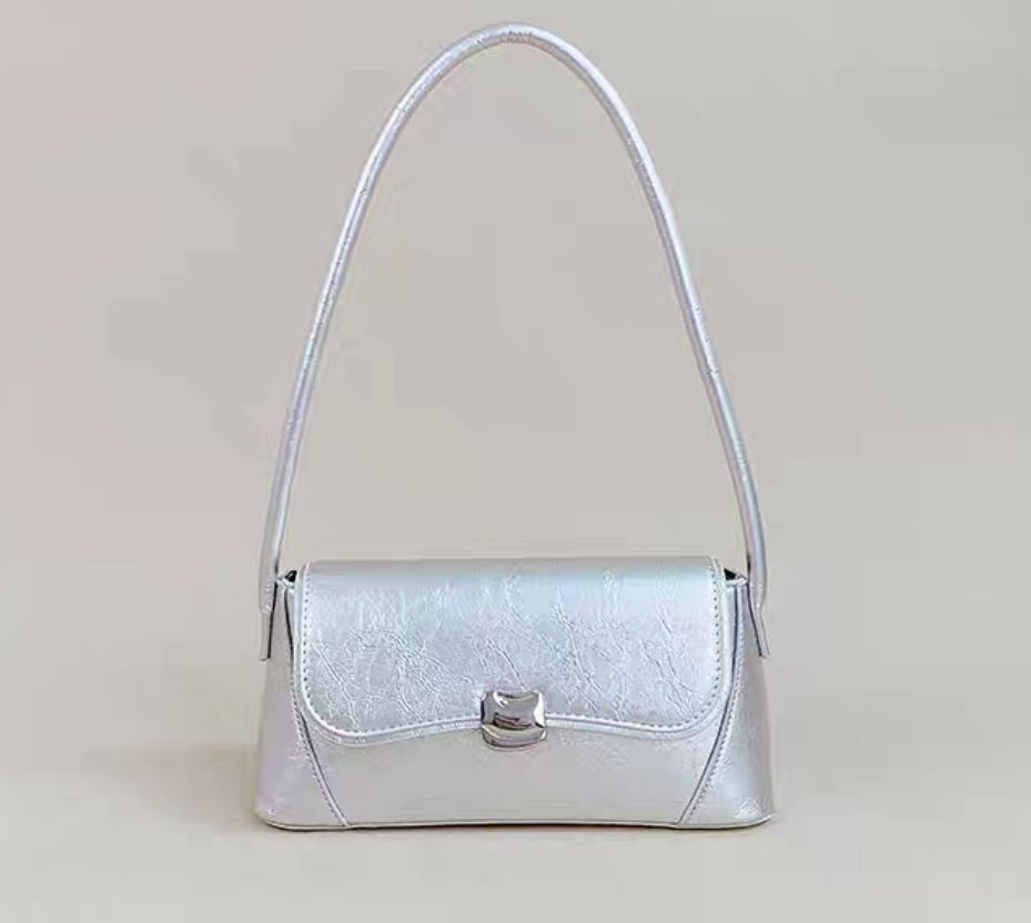 Metallic Silver Flap Handbag