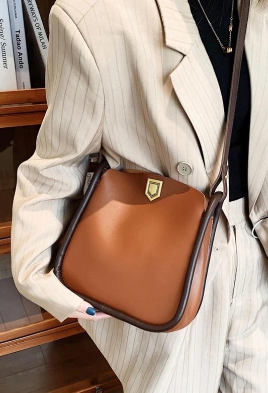 Structured Brown Handbag with Dark Trim