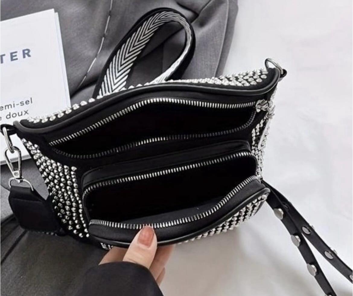 Studded Black Multi-Zip Handbag