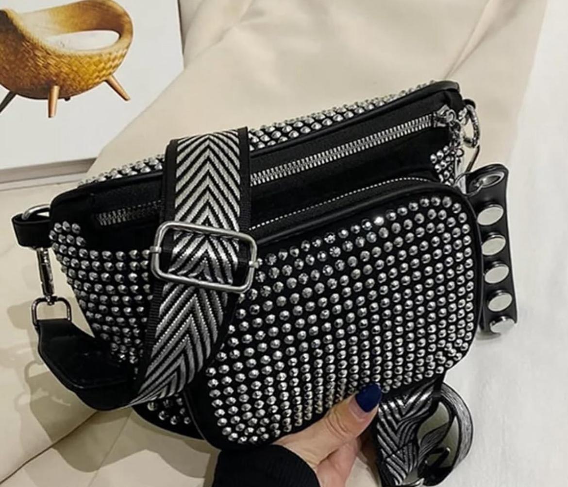 Studded Black Multi-Zip Handbag