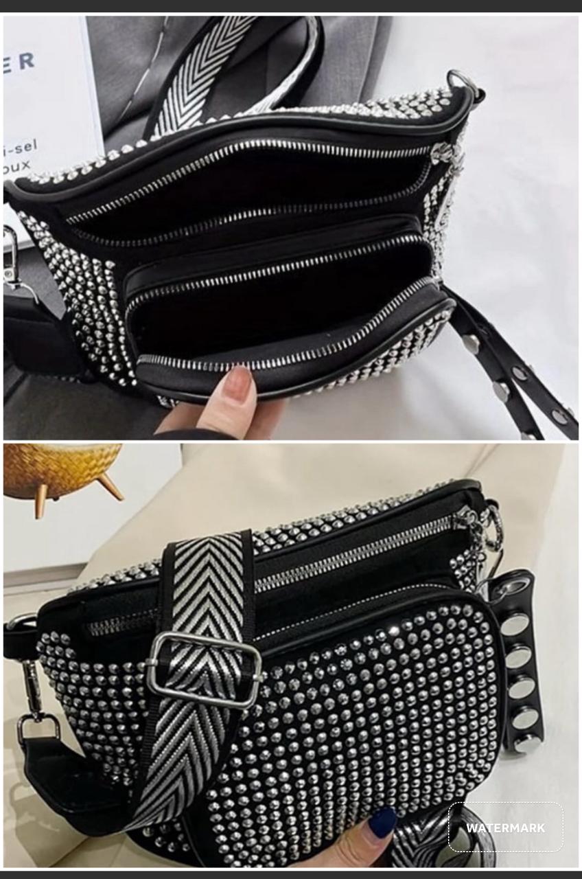 Studded Black Multi-Zip Handbag