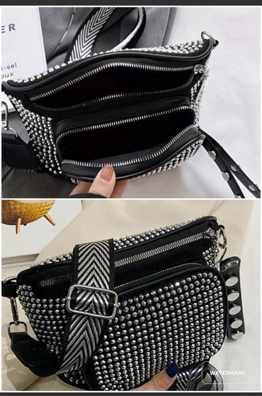 Studded Black Multi-Zip Handbag