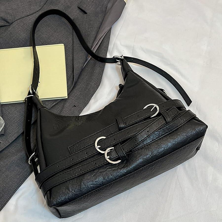 Buckled Black Leather Handbag