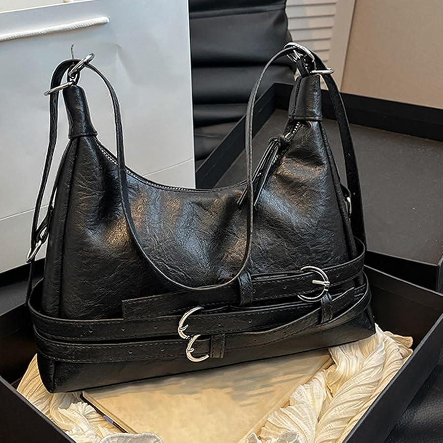 Buckled Black Leather Handbag