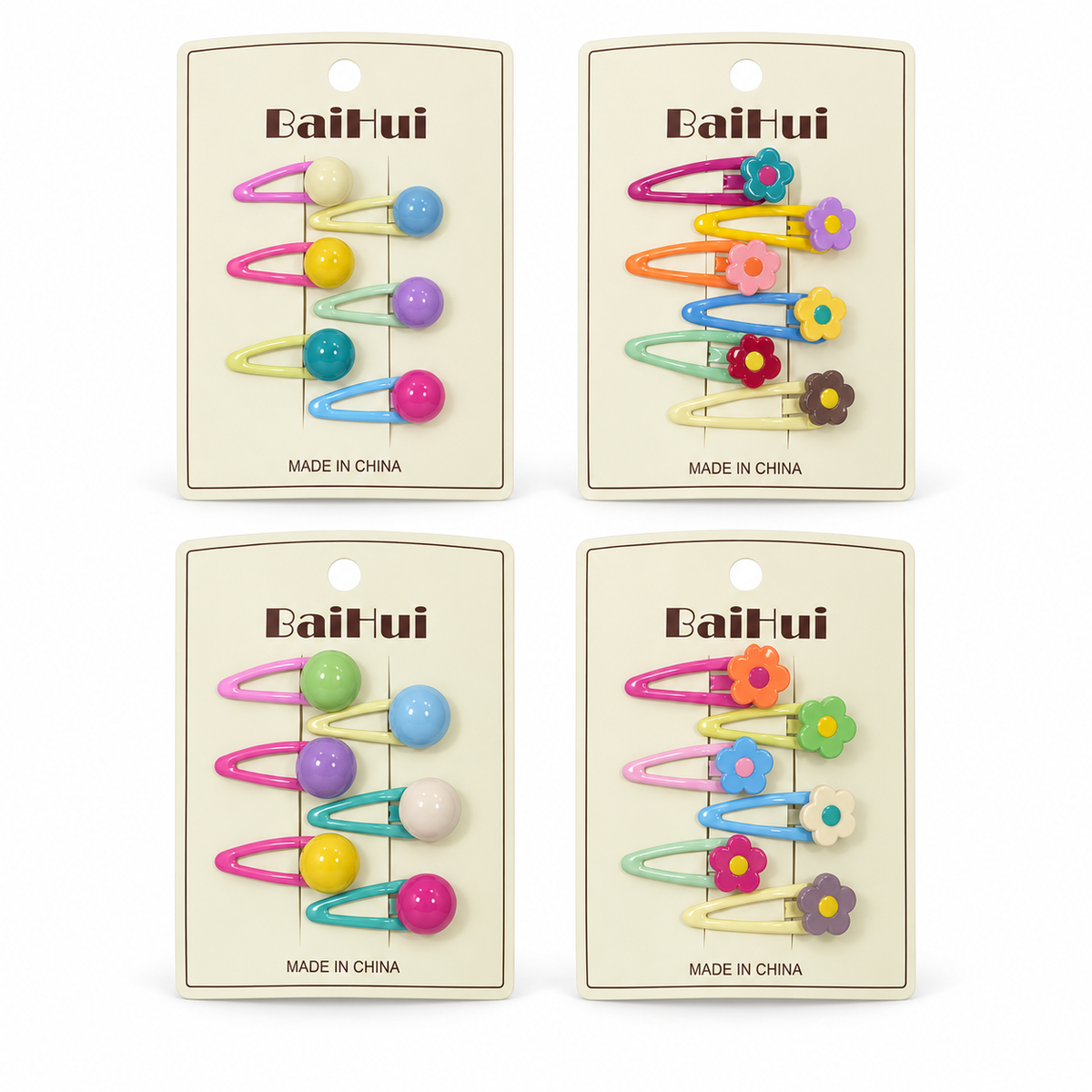 Girls’ 6-Piece Pastel Snap Hair Clip Set – Flower & Round Designs