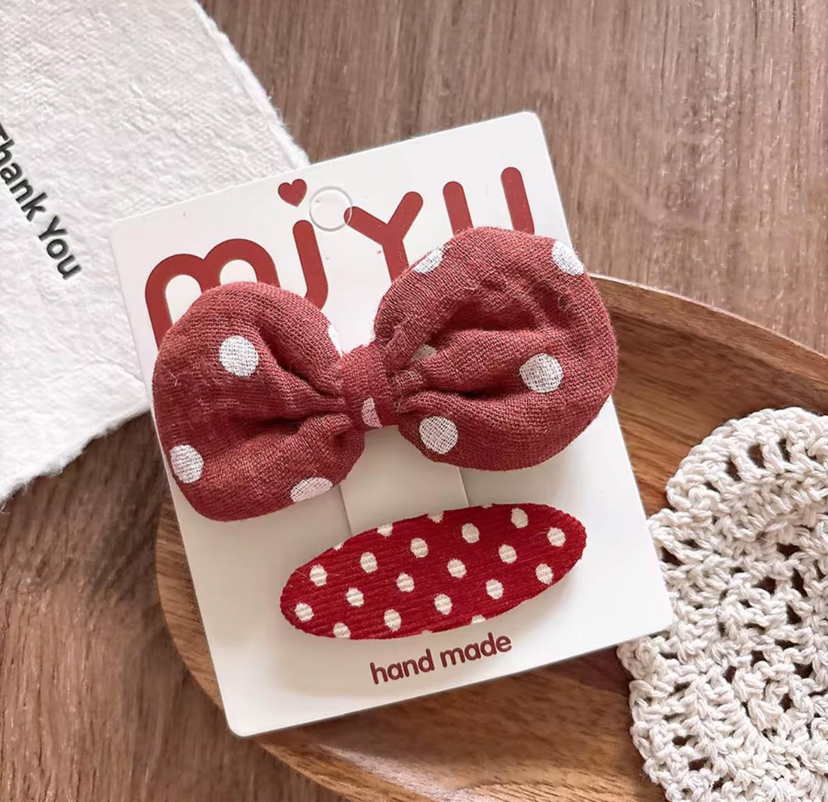 Kids’ 2-Piece Red Hair Clip Set – Bows, Checks & Polka Dots