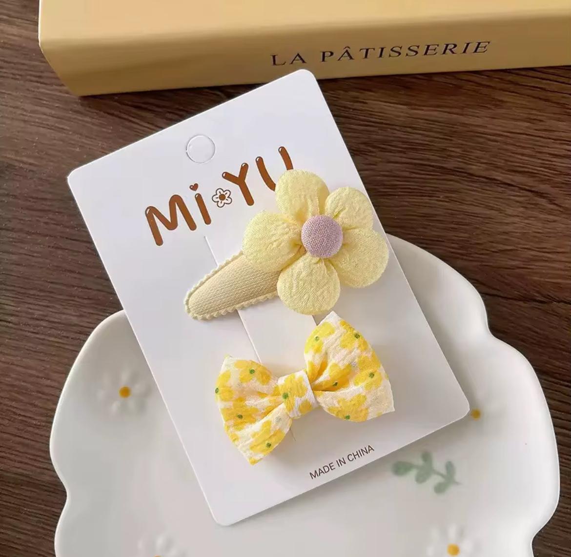 Kids’ 2-Piece Yellow Hair Clip Set – Flowers & Bows