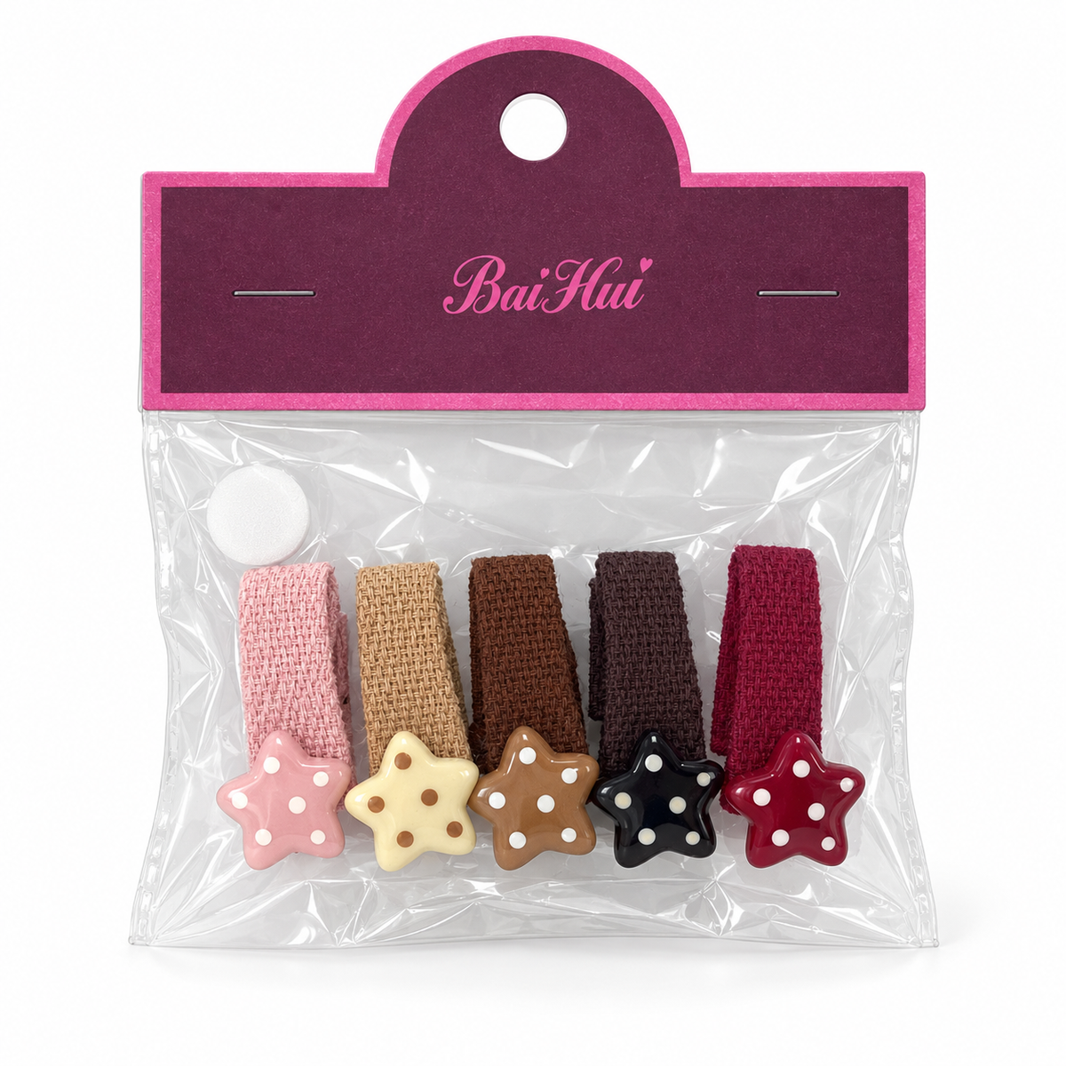 Girls’ 5-Piece Fabric Hair Clip Set – Star, Bear & Heart Styles