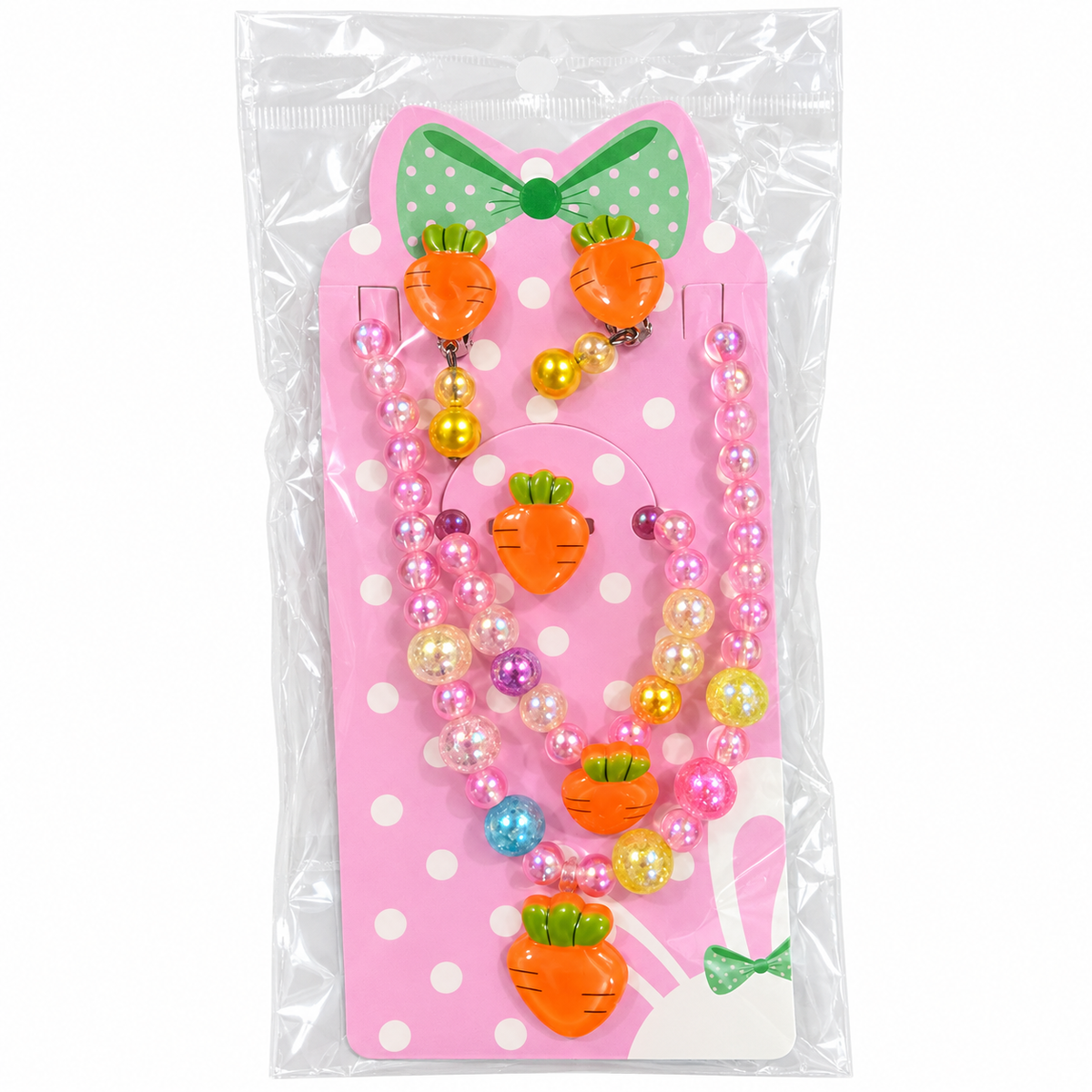 Kids’ 5-Piece Beaded Jewelry Set – Necklace, Bracelet, Ring & Clip-On Earrings