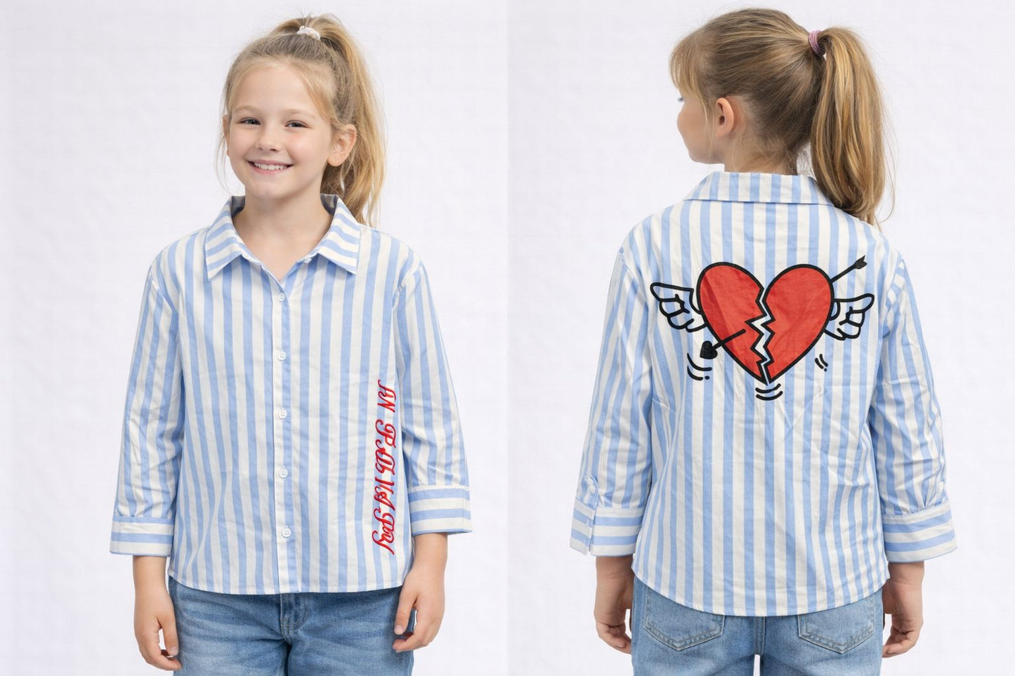 Girls Statement Heart Striped Shirt
