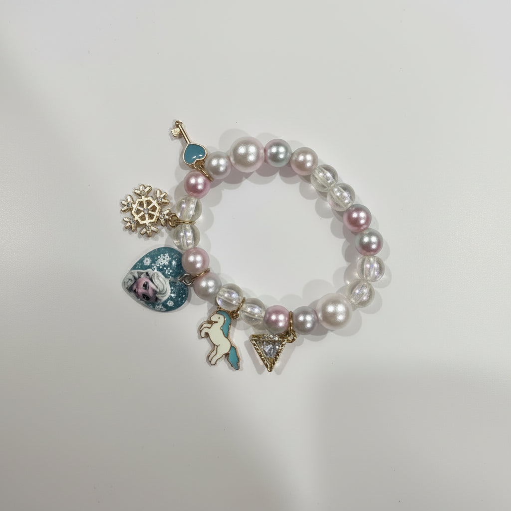 Girls’ Princess Charm Beaded Bracelet – Stretch Design