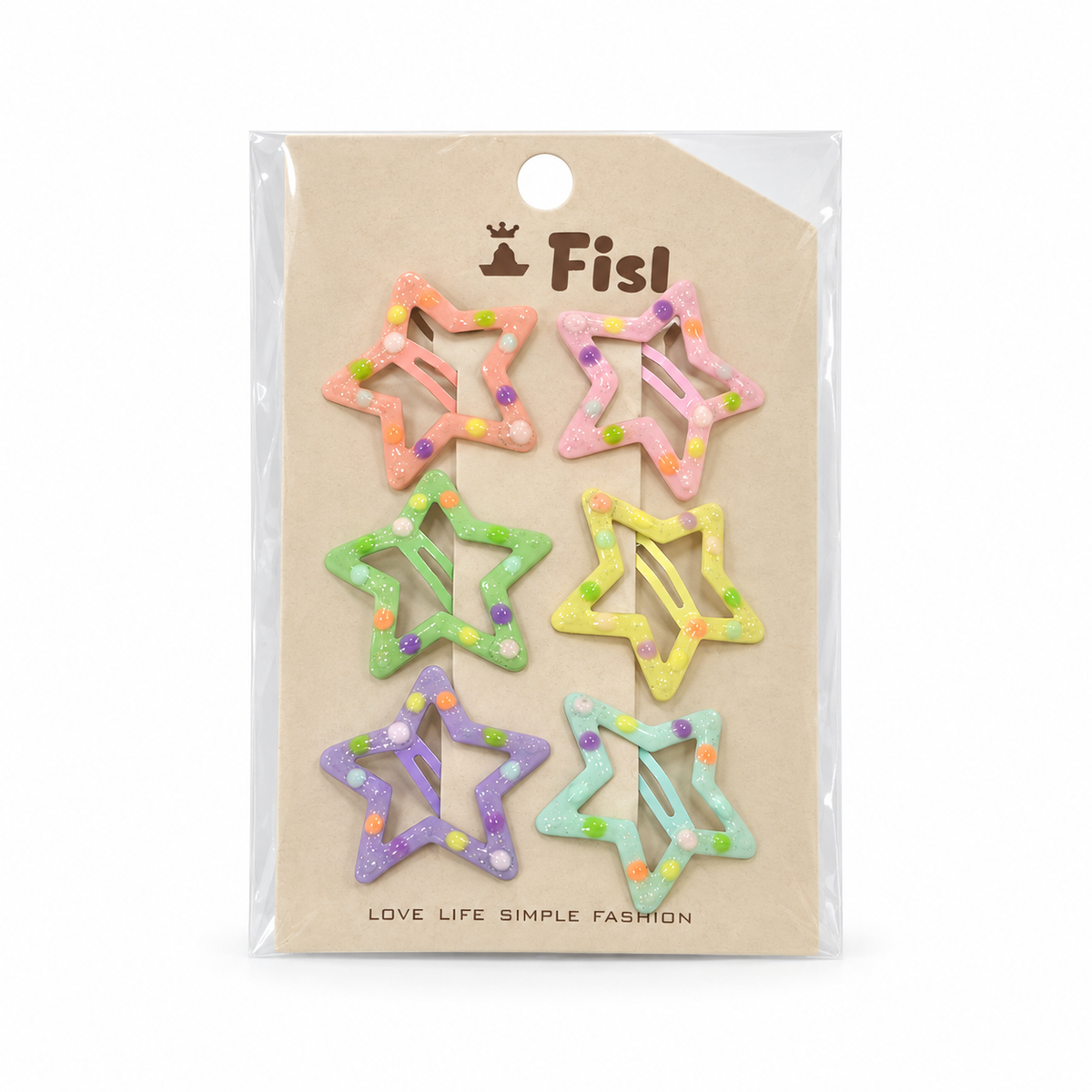 6-Piece Pastel Beaded Hair Clip Set – Assorted Shapes