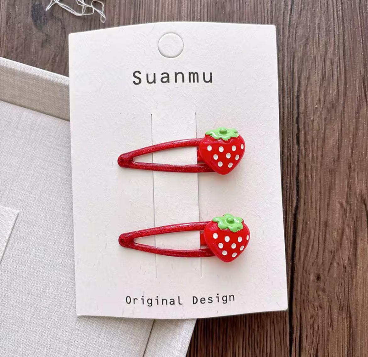 Kids’ Strawberry Hair Accessories – 2-Piece Clip or Hair Tie Set