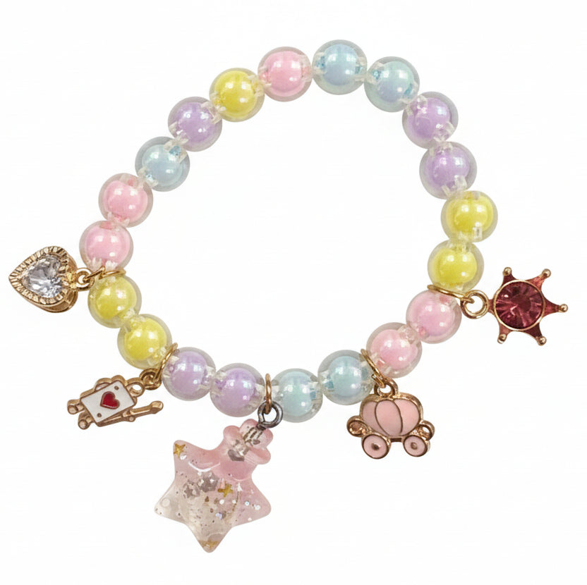 Girls’ Princess Charm Beaded Bracelet – Stretch Design