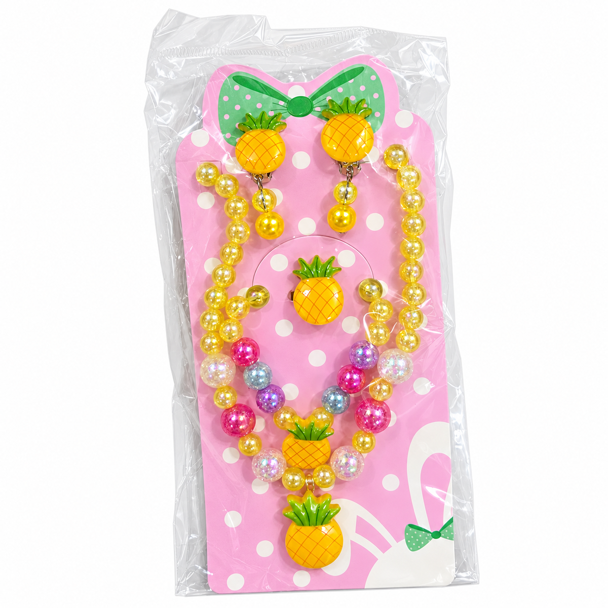 Kids’ 5-Piece Beaded Jewelry Set – Necklace, Bracelet, Ring & Clip-On Earrings