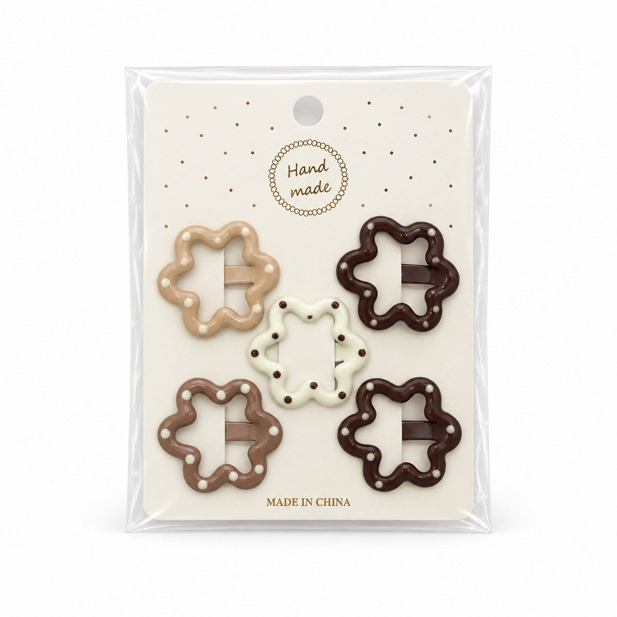 Girls’ 5-Piece Neutral Dot Hair Clip Set – Assorted Shapes