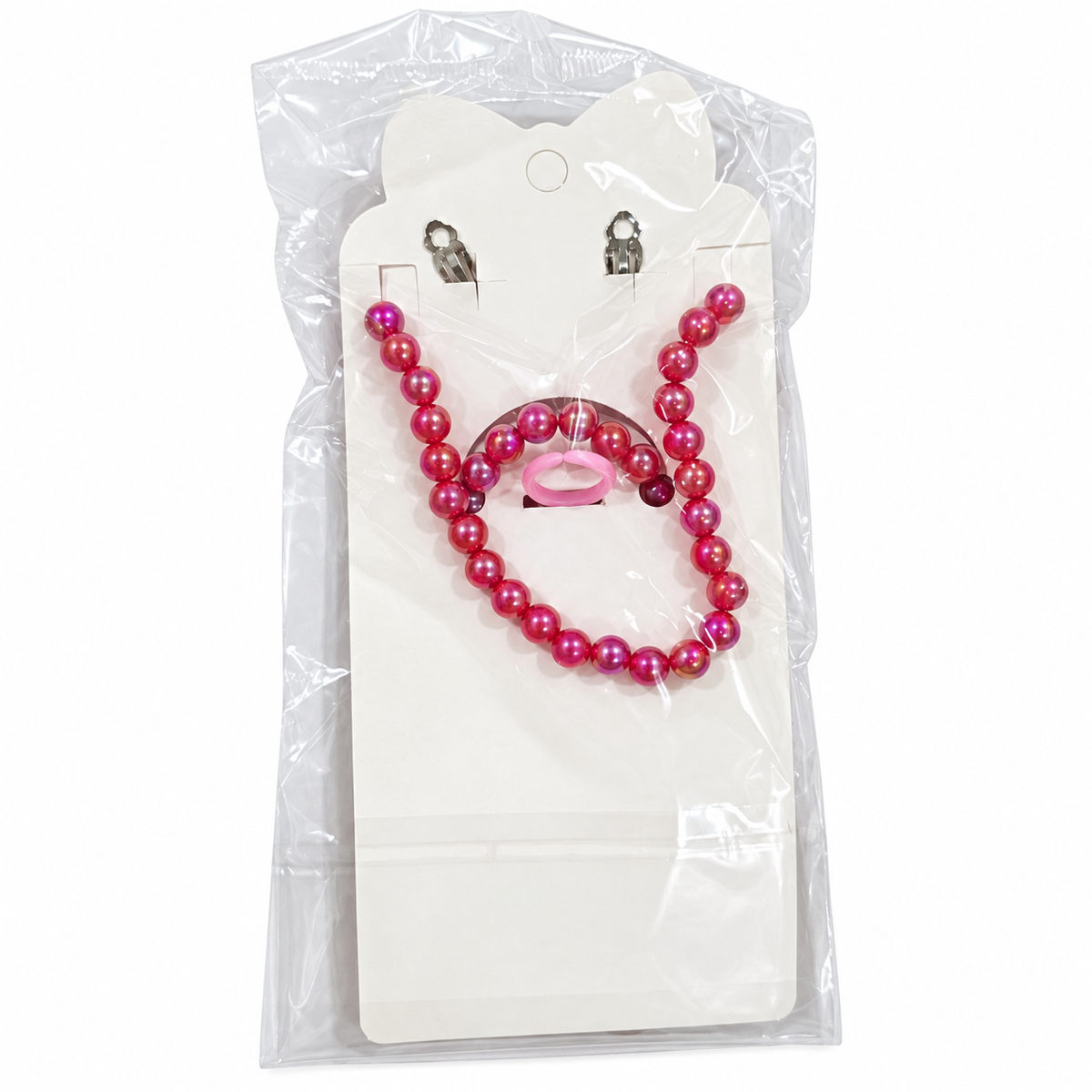 Kids’ 5-Piece Beaded Jewelry Set – Necklace, Bracelet, Ring & Clip-On Earrings