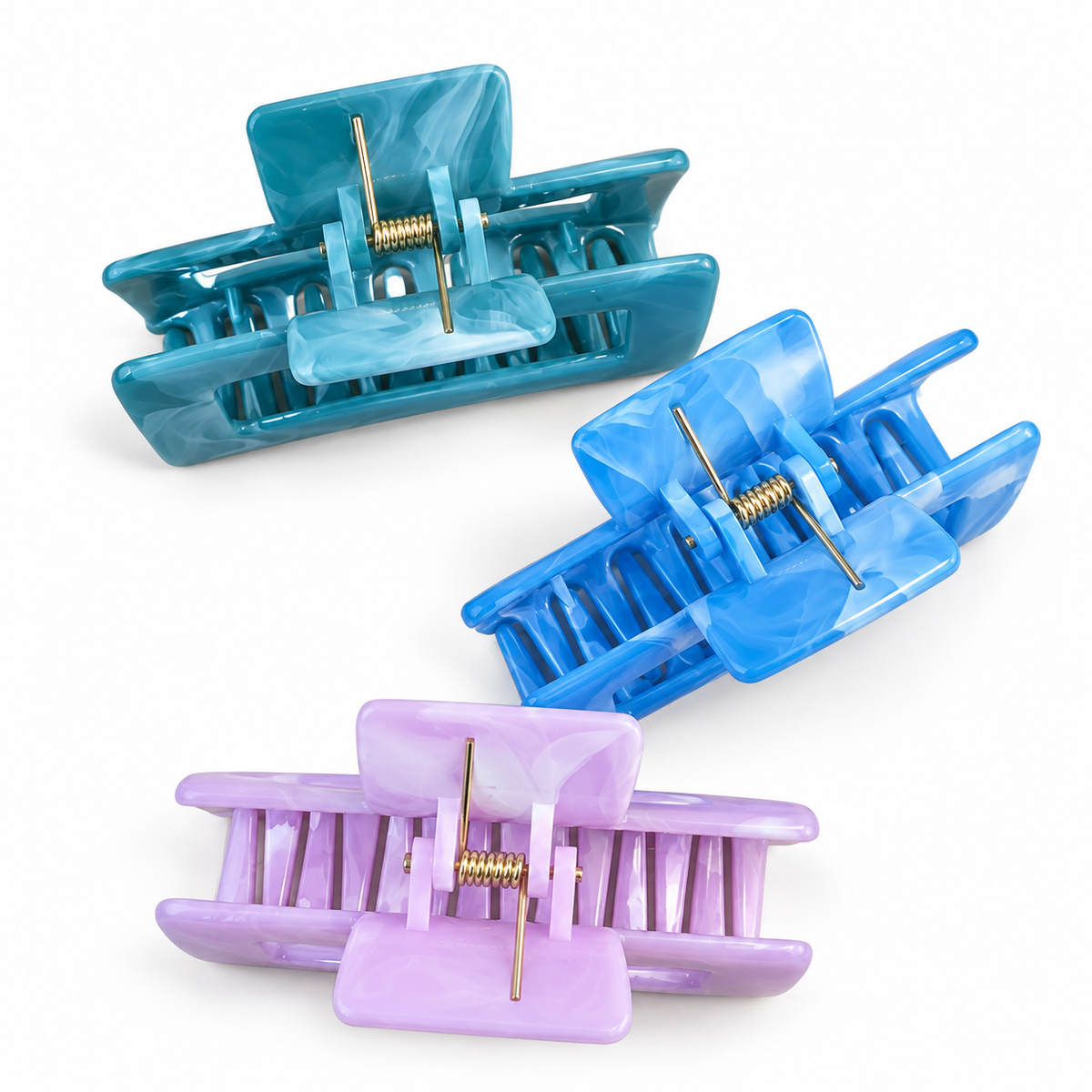 Glossy Marble Rectangular  Hair Claw Clip – 3 Colors