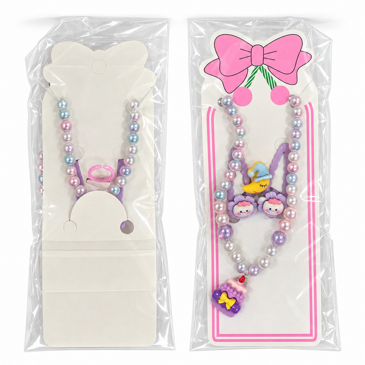 Kids’ 4-Piece Jewelry & Hair Accessory Set – Necklace, Ring & Hair Clips