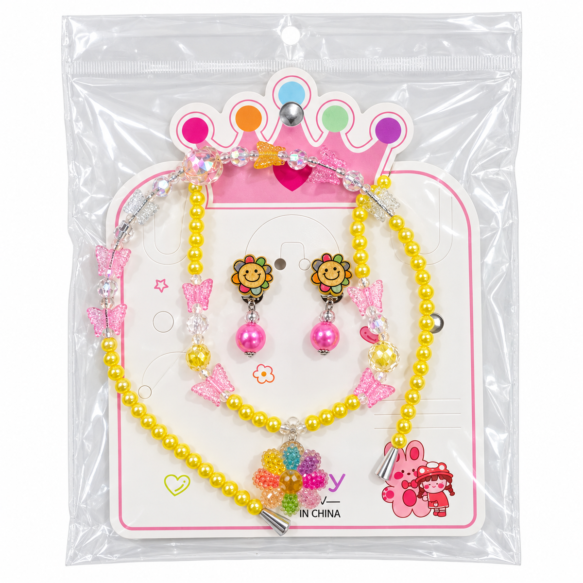 Kids’ Beaded Headband & Jewelry Set – Necklace with Ring or Clip-On Earrings