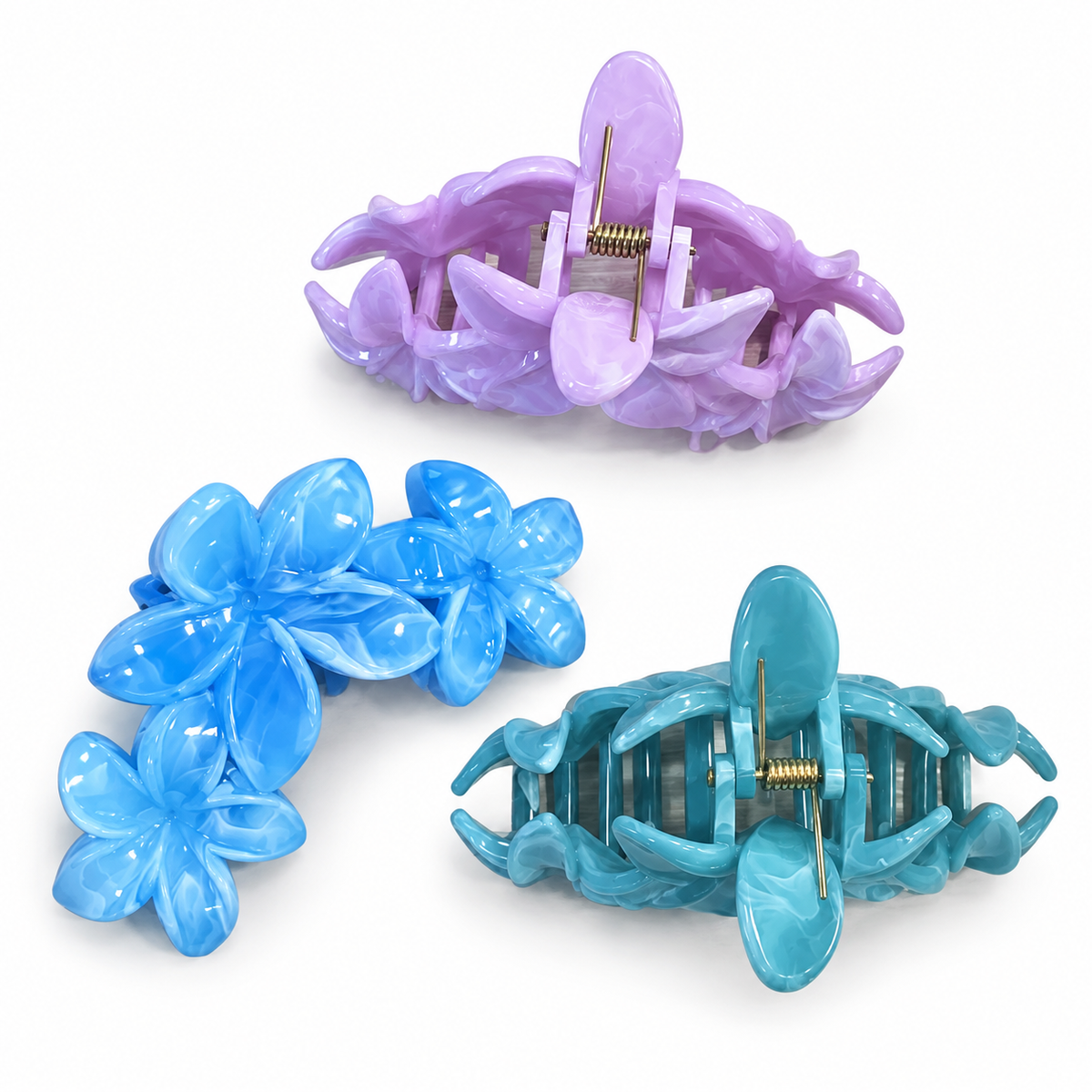 Glossy Floral Marble Hair Claw Clip – 3 Colors