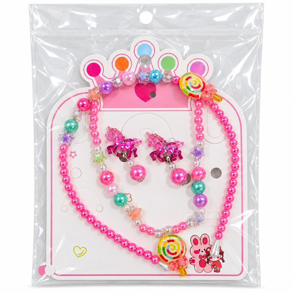 Kids’ Beaded Headband & Jewelry Set – Necklace with Ring or Clip-On Earrings
