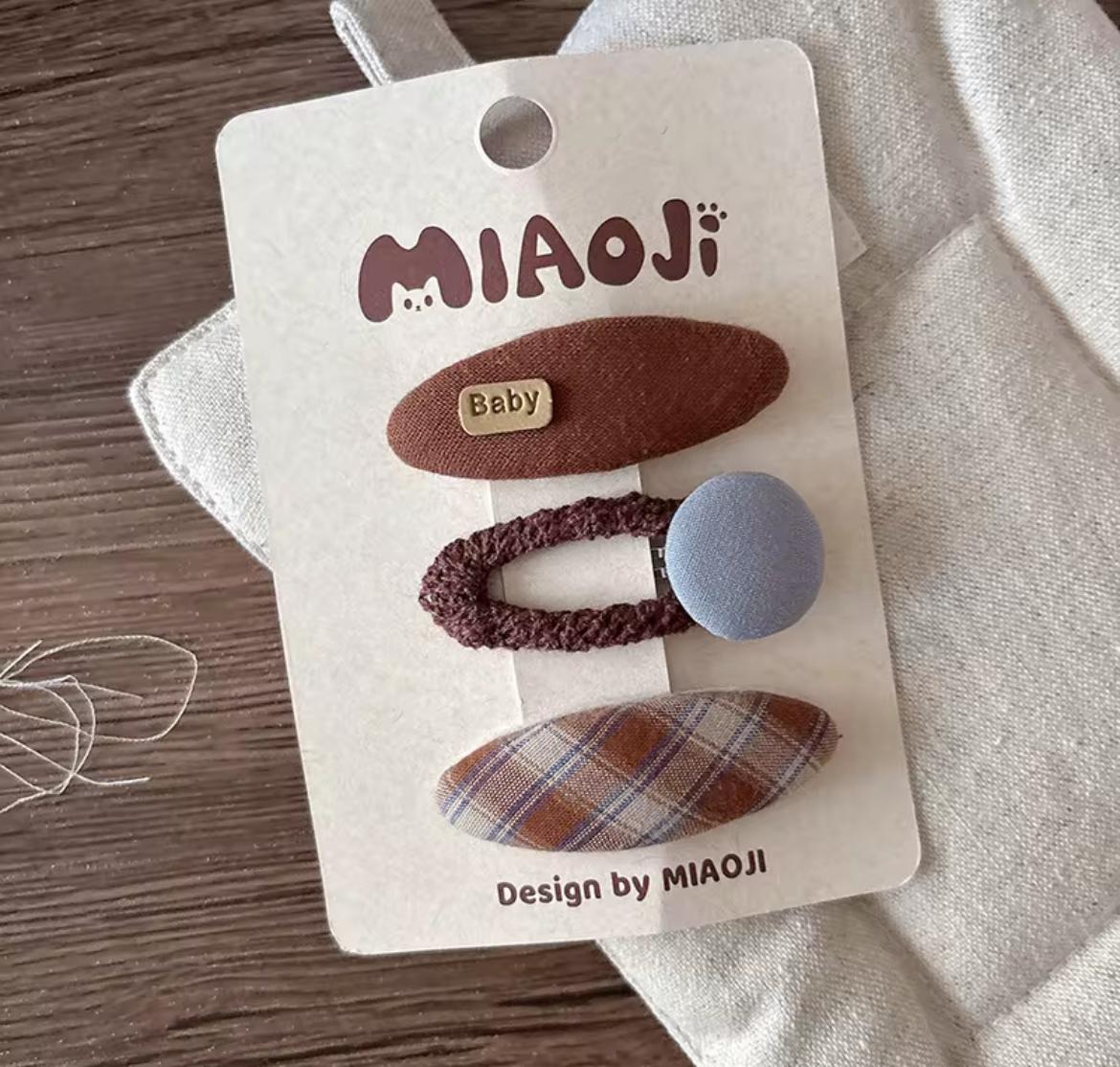 Kids’ Bear & Plaid Hair Accessories – Clips Sets