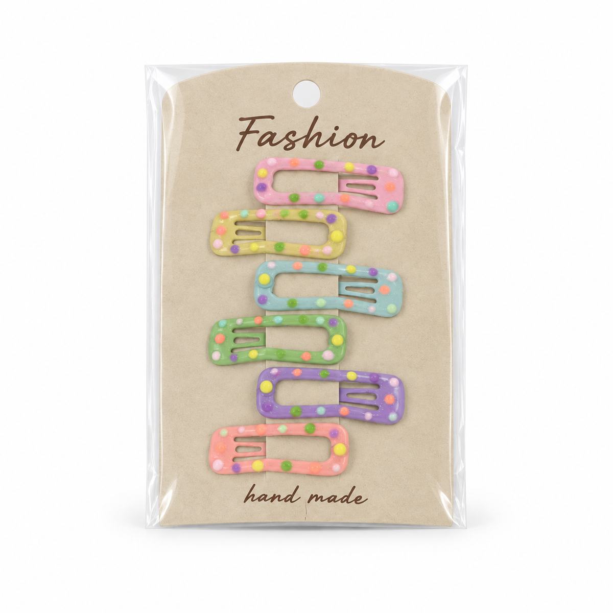 6-Piece Pastel Beaded Hair Clip Set – Assorted Shapes