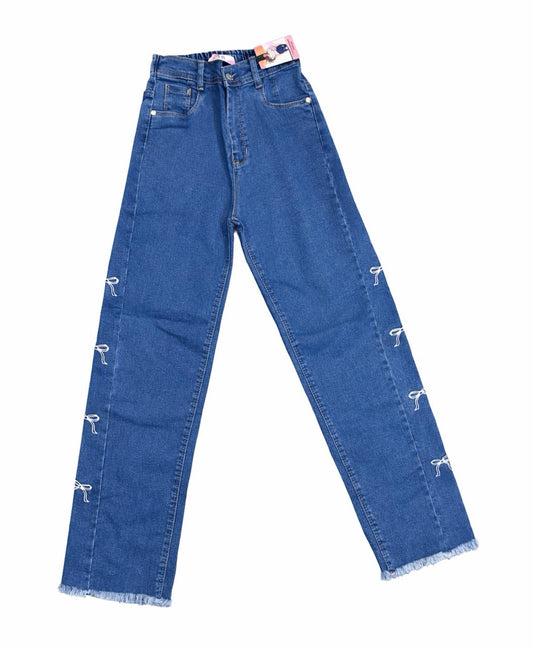 Blue Wide-Leg Jeans with Bow Embroidery (Kids)