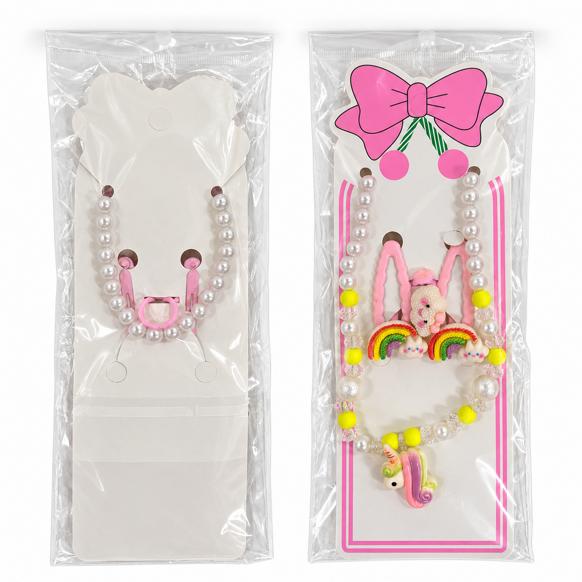 Kids’ 4-Piece Jewelry & Hair Accessory Set – Necklace, Ring & Hair Clips