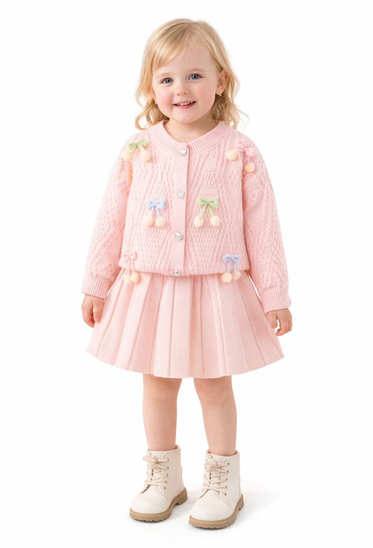 Pink Cardigan with Bows + Pink Skirt
