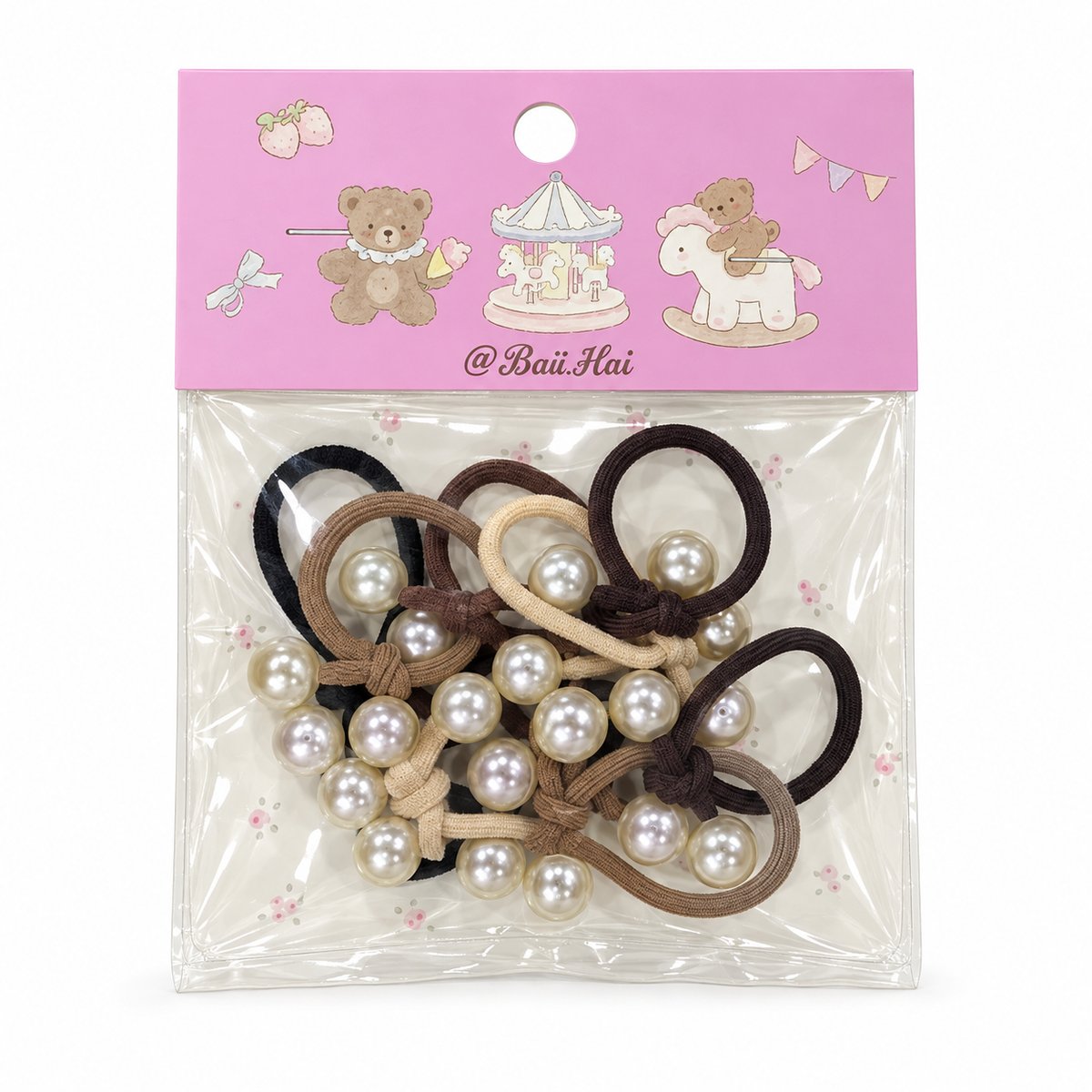 Girls’ Pearl Bead Hair Ties – 10-Piece Set