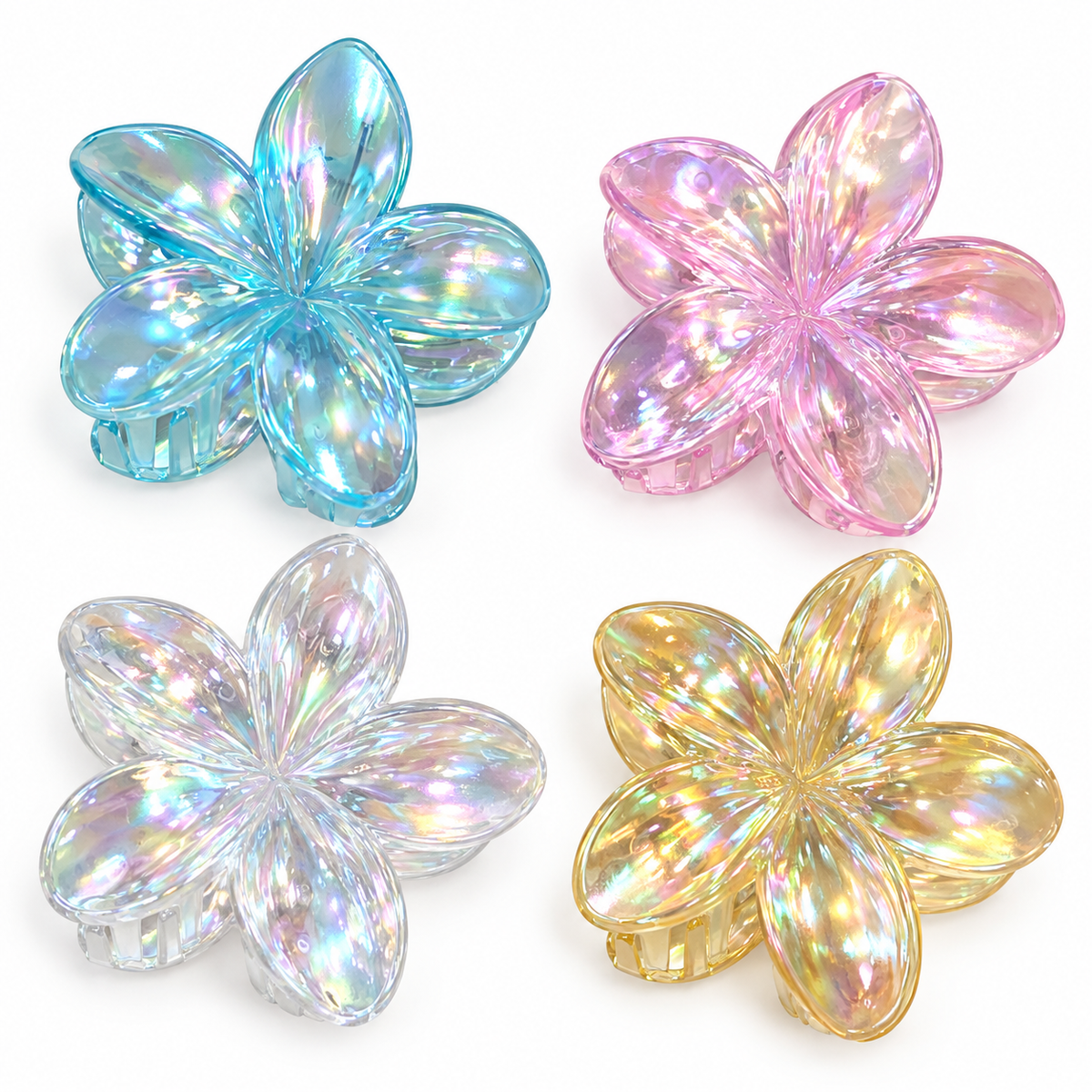 Iridescent Five-Petal Flower Hair Claw Clip – 4 Colors
