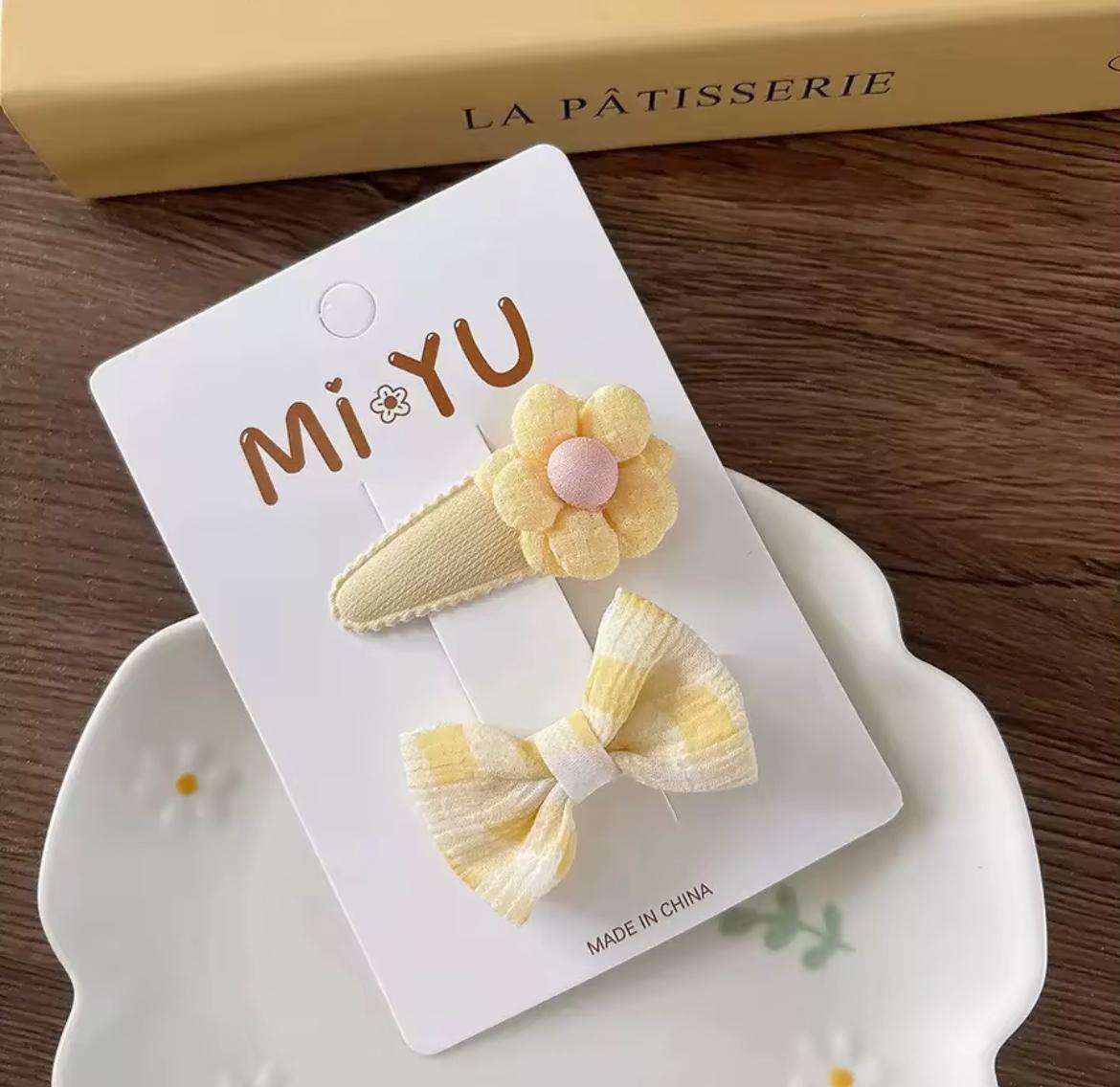 Kids’ 2-Piece Yellow Hair Clip Set – Flowers & Bows