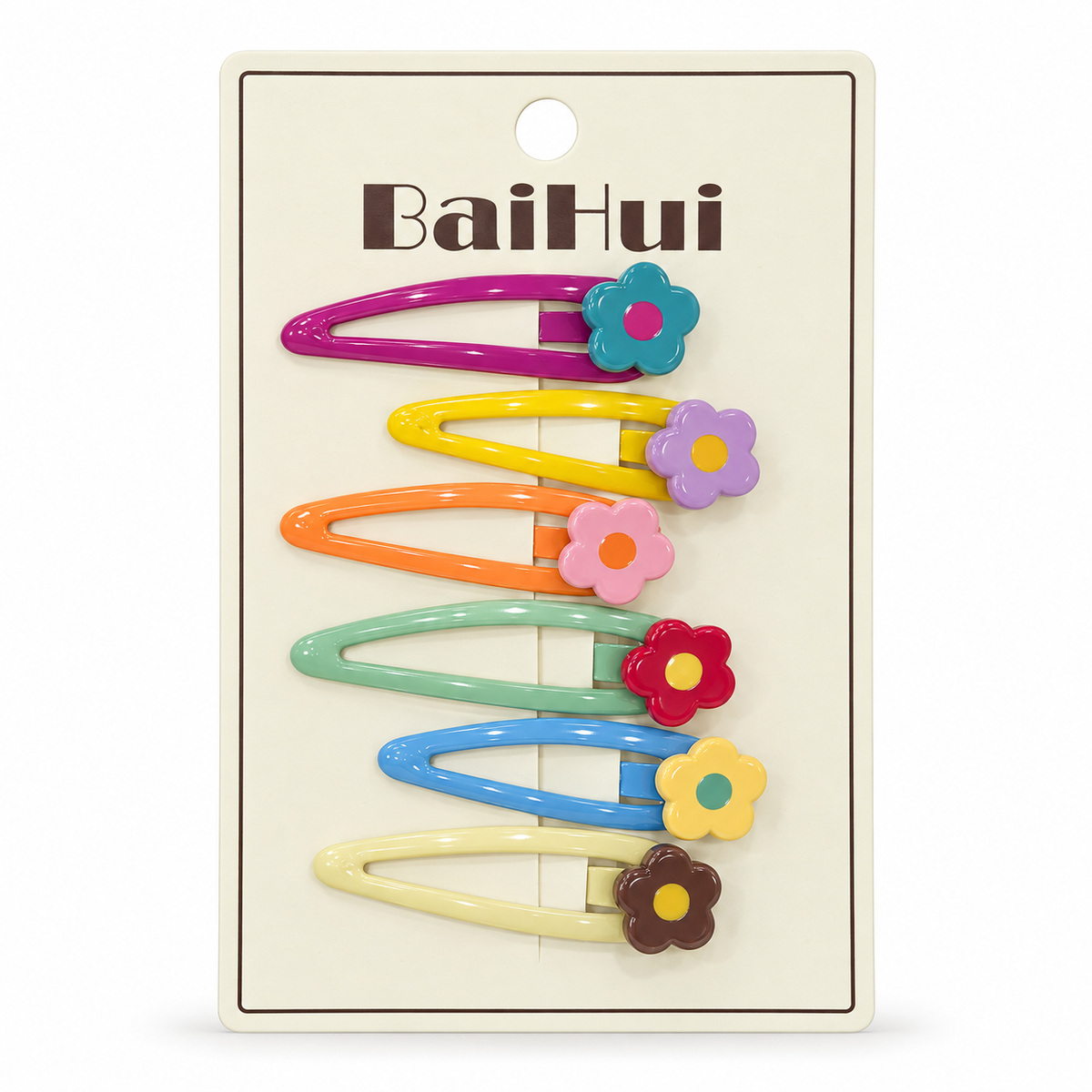 Girls’ 6-Piece Pastel Snap Hair Clip Set – Flower & Round Designs