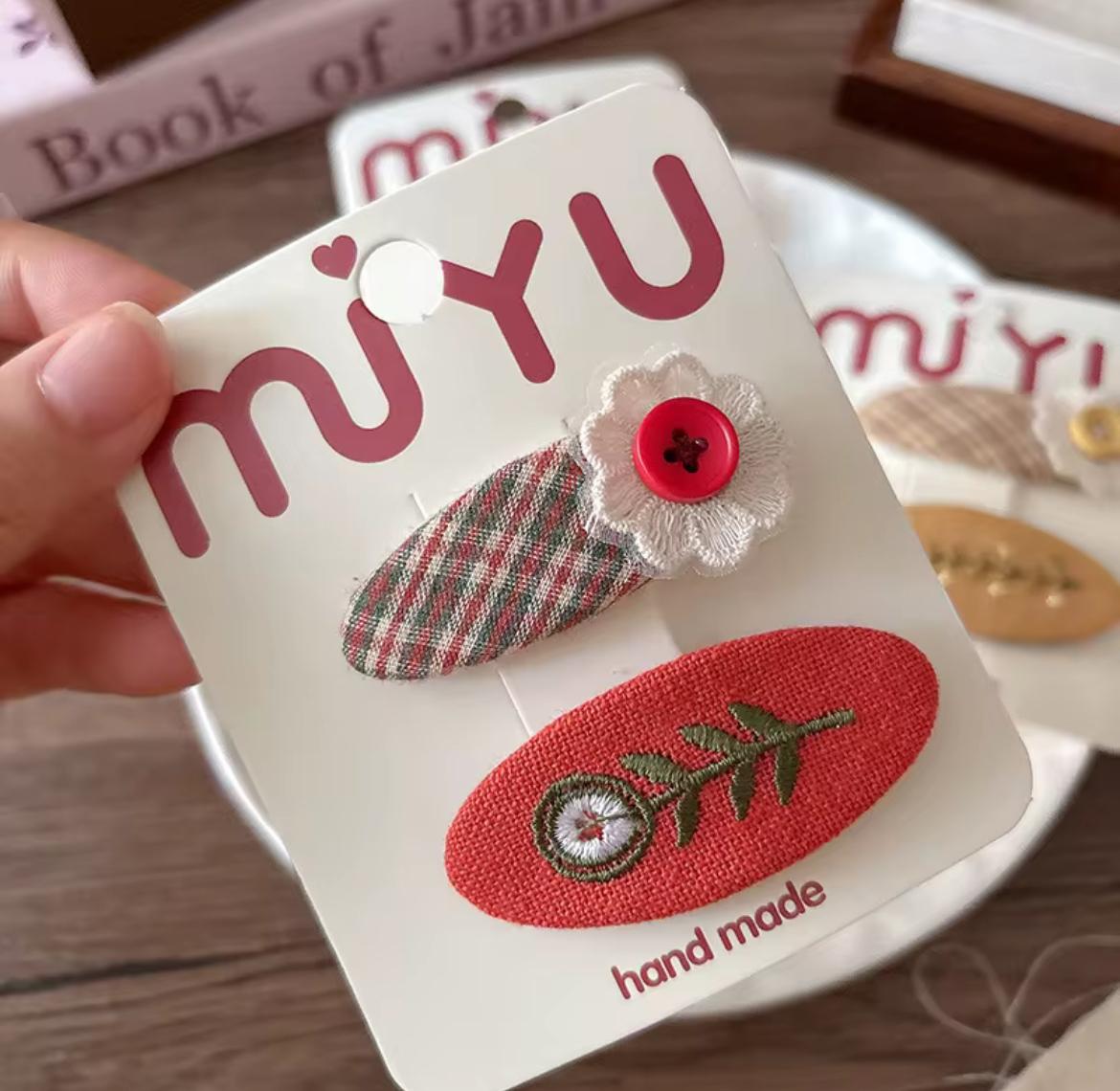 Kids’ Floral Embroidered Hair Clips – 2-Piece Set