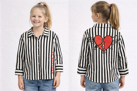 Girls Statement Heart Striped Shirt